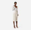 Ivory embossed croc faux leather pencil skirt