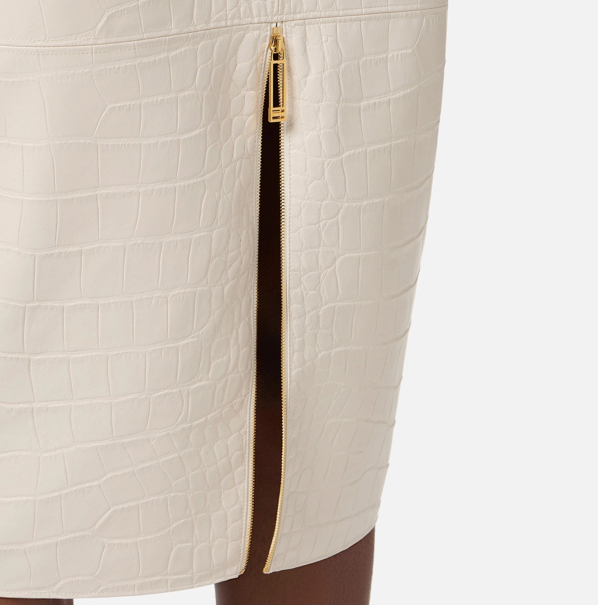 Ivory embossed croc faux leather pencil skirt