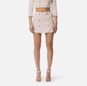 Lilac boucle tweed mini skirt with buttons