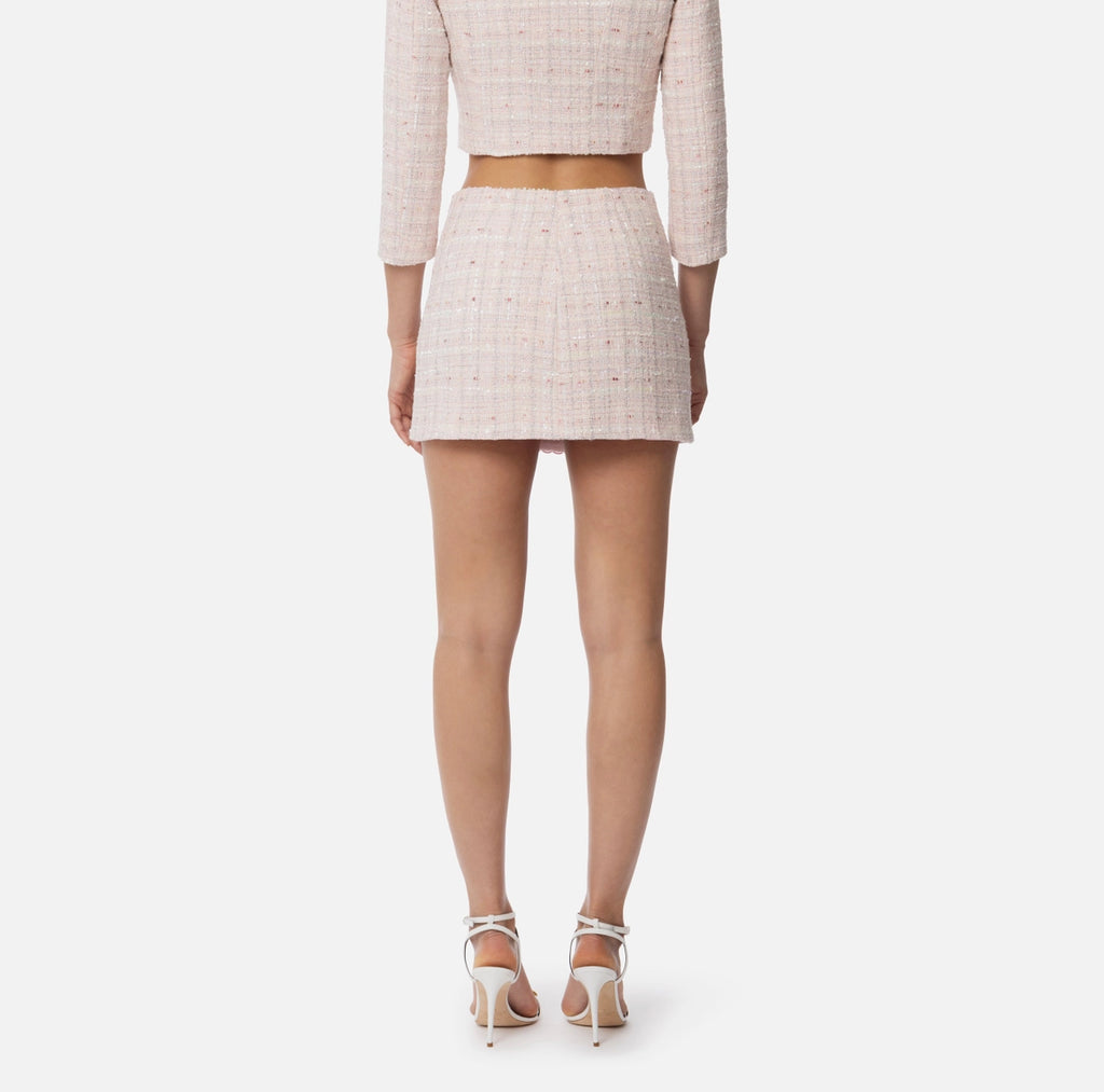 Lilac boucle tweed mini skirt with buttons