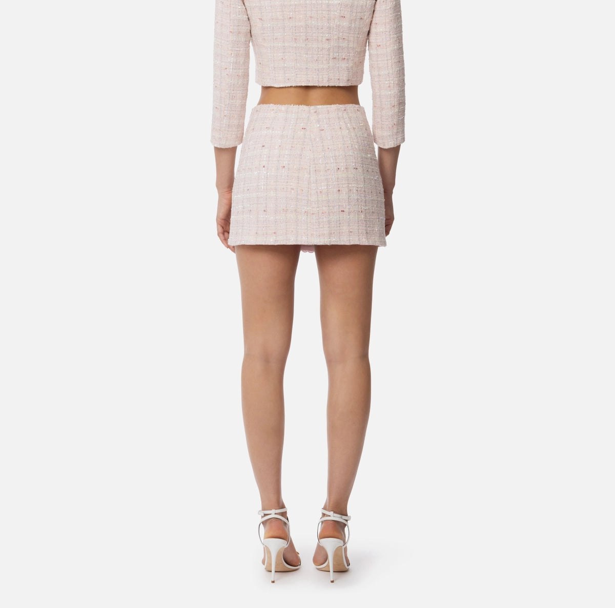 Lilac boucle tweed mini skirt with buttons