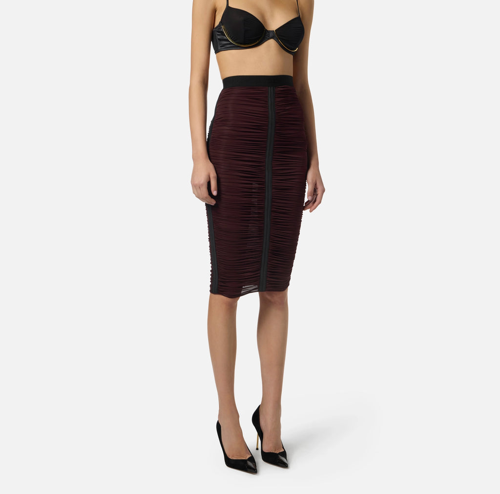 Burgundy rushed jersey pencil skirt