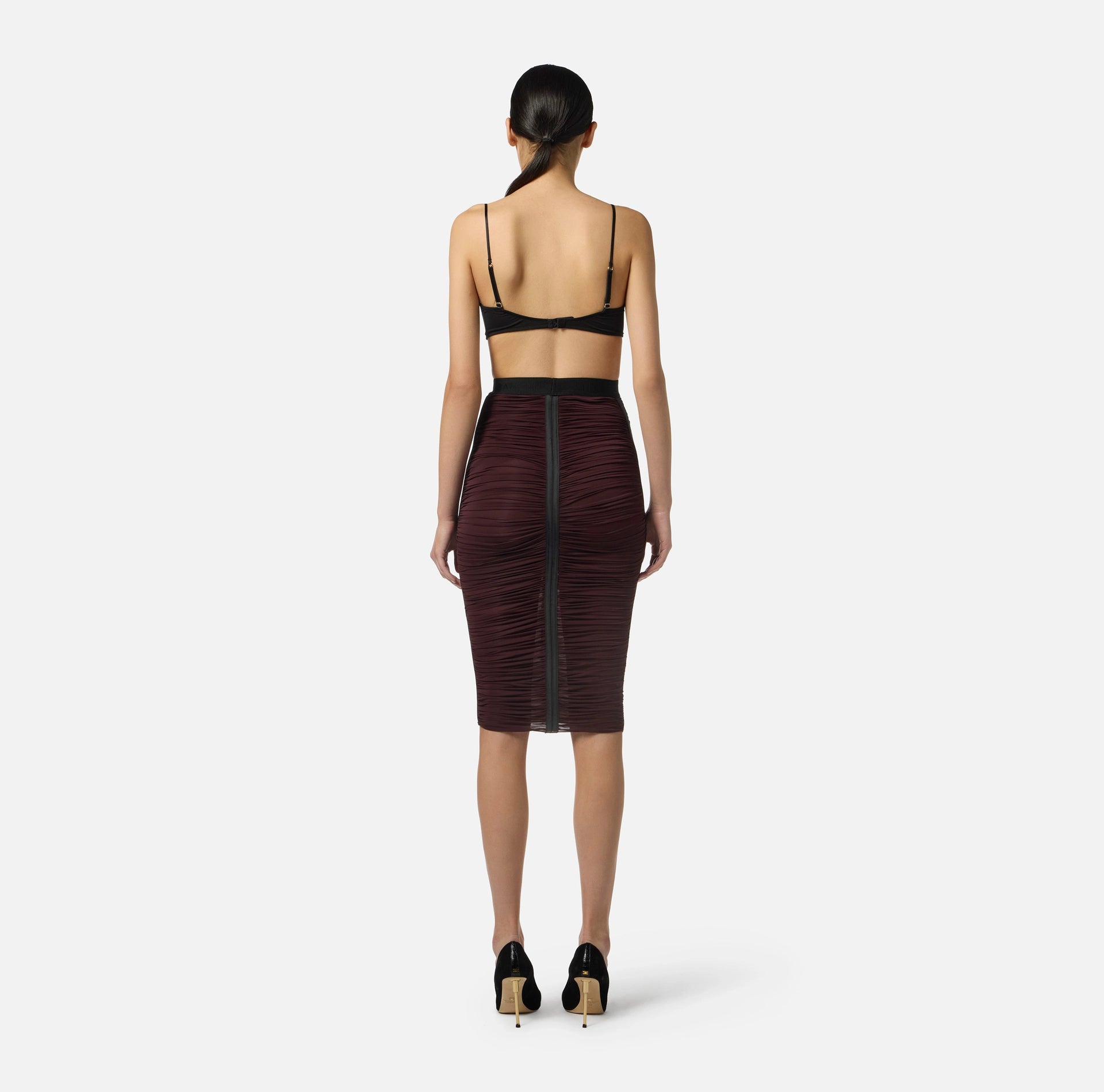 Burgundy rushed jersey pencil skirt