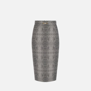 Black python print pencil high waisted skirt