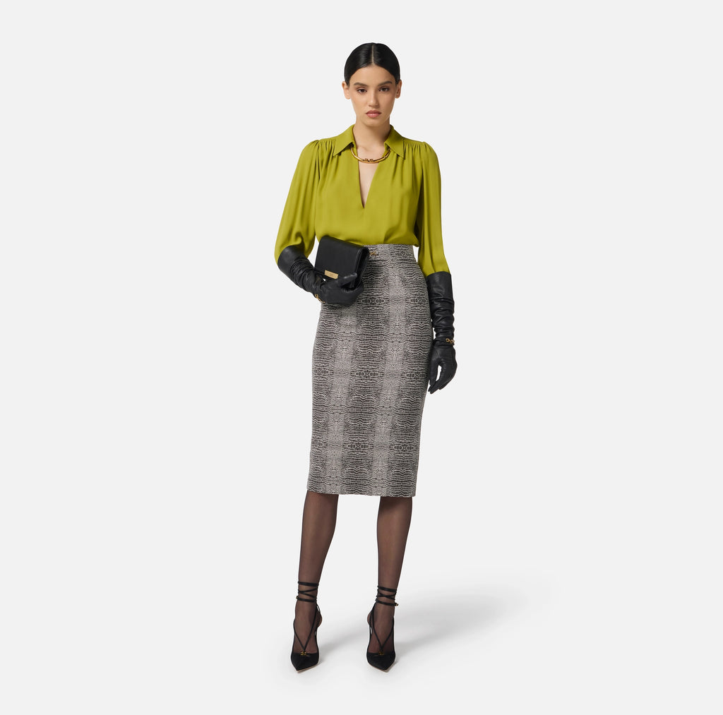 Black python print pencil high waisted skirt