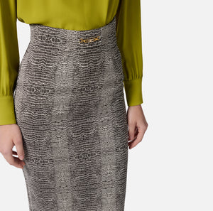 Black python print pencil high waisted skirt