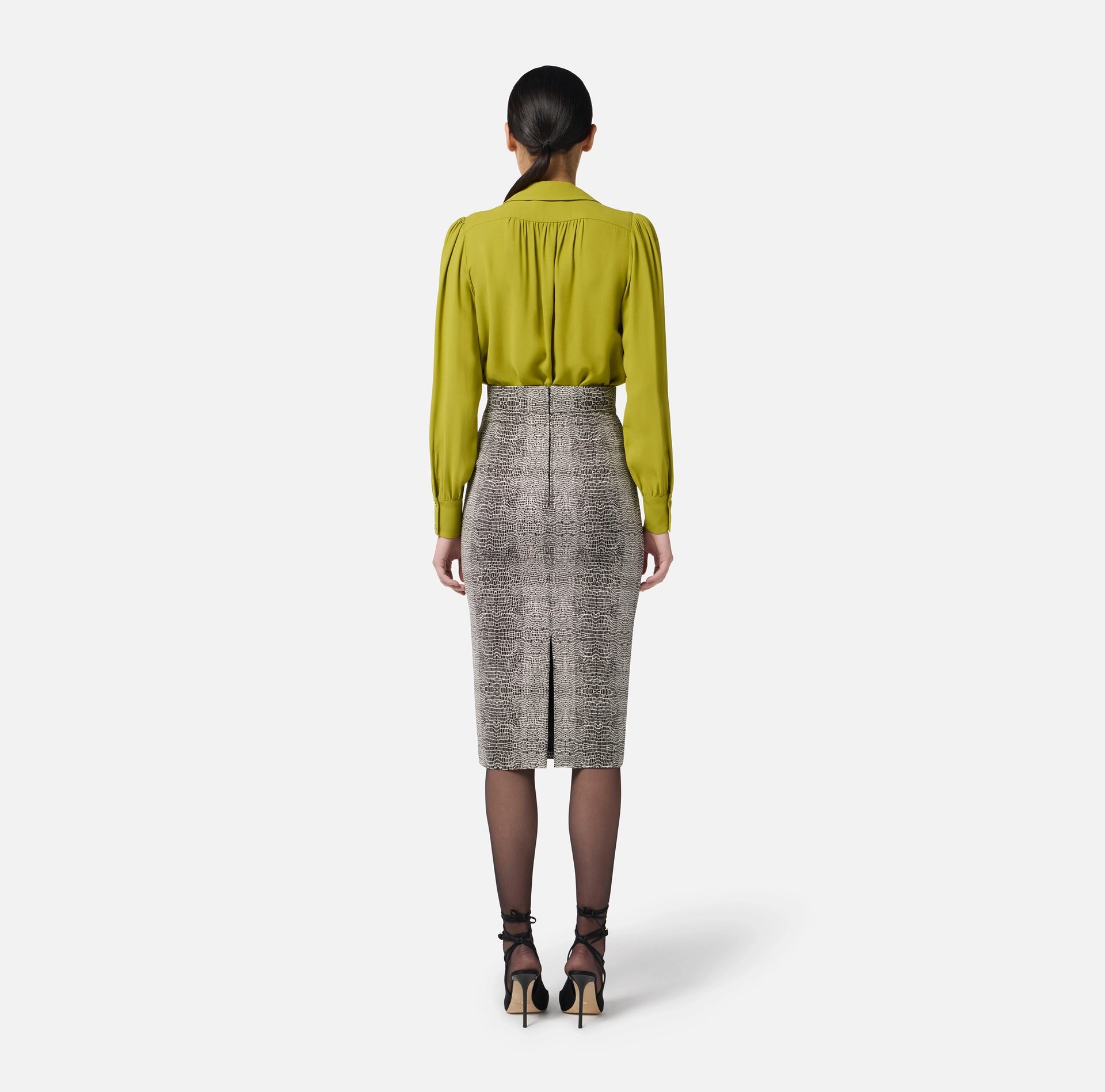 Black python print pencil high waisted skirt