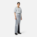 Baby blue silk satin draped maxi skirt