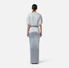 Baby blue silk satin draped maxi skirt
