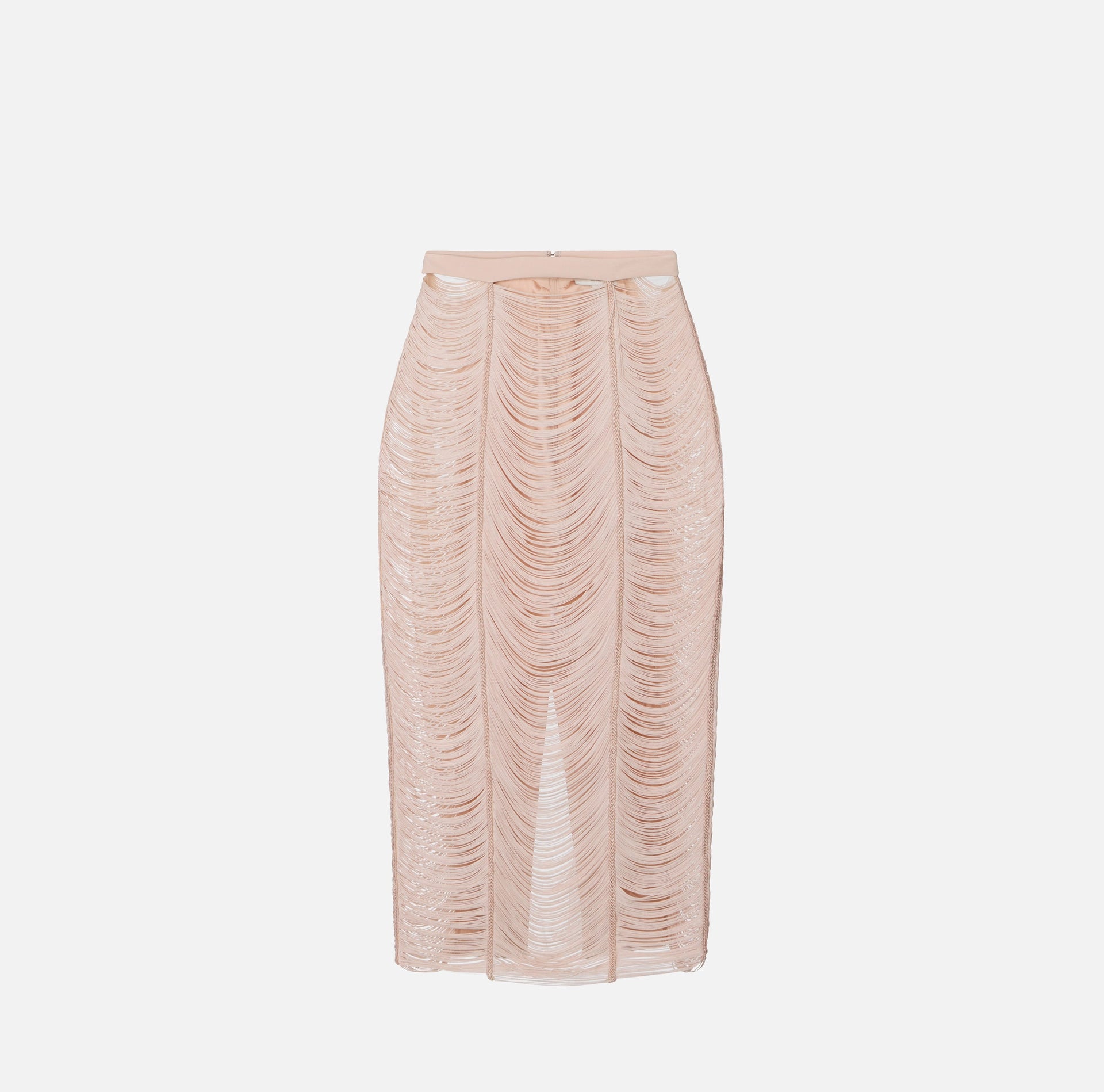 Nude fringe draped pencil skirt
