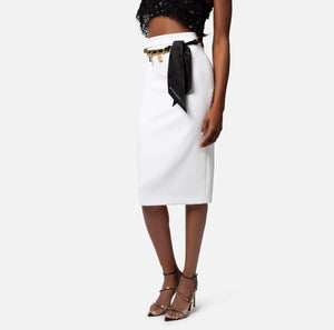 White skirt with a scarf belt