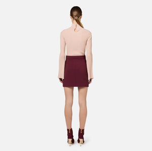 Burgundy mini skirt with chain belt