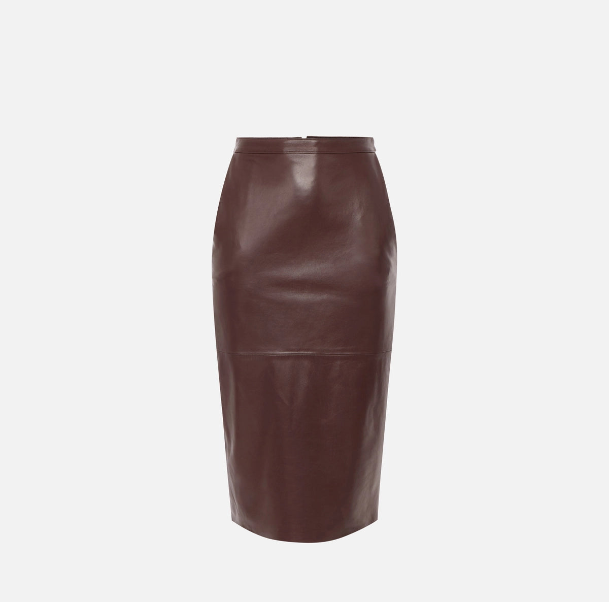 Brown leather pencil skirt with a slit