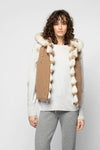 Ivory camel reversible faux fur sleeveless jacket with hood
