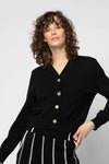 Black short cashmere cardigan with jeweled buttons