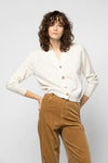 Ivory short cashmere cardigan with jeweled buttons