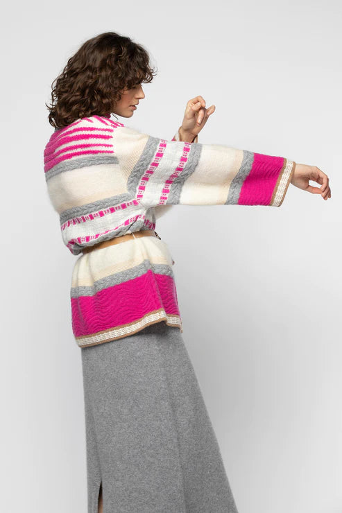 Fuchsia multi Gina cardigan with belt