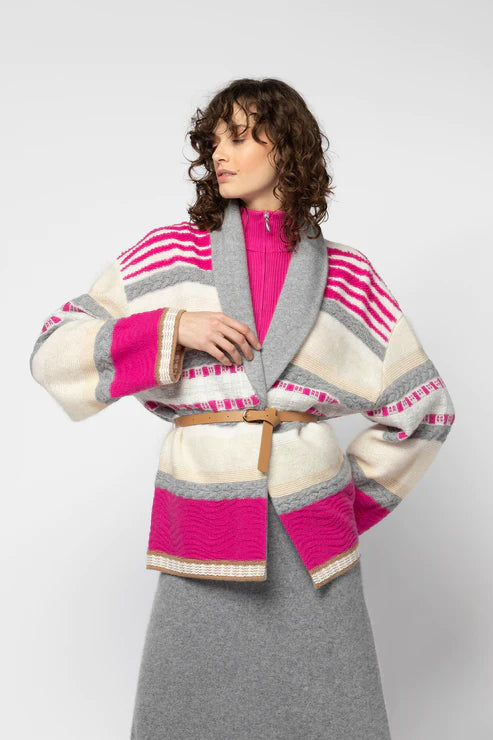 Fuchsia multi Gina cardigan with belt
