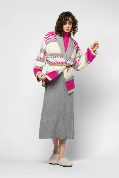 Fuchsia multi Gina cardigan with belt