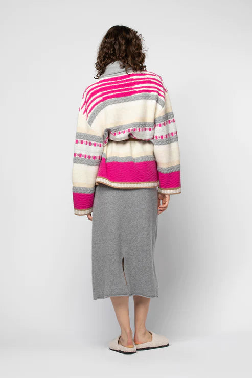 Fuchsia multi Gina cardigan with belt