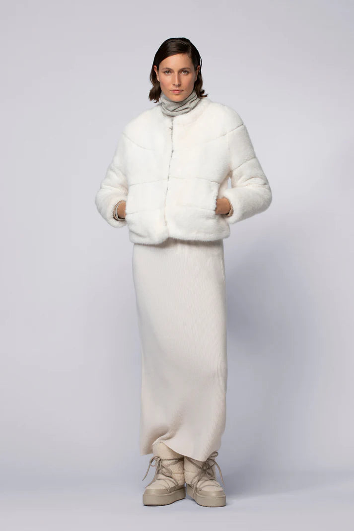 White faux mink fur short jacket