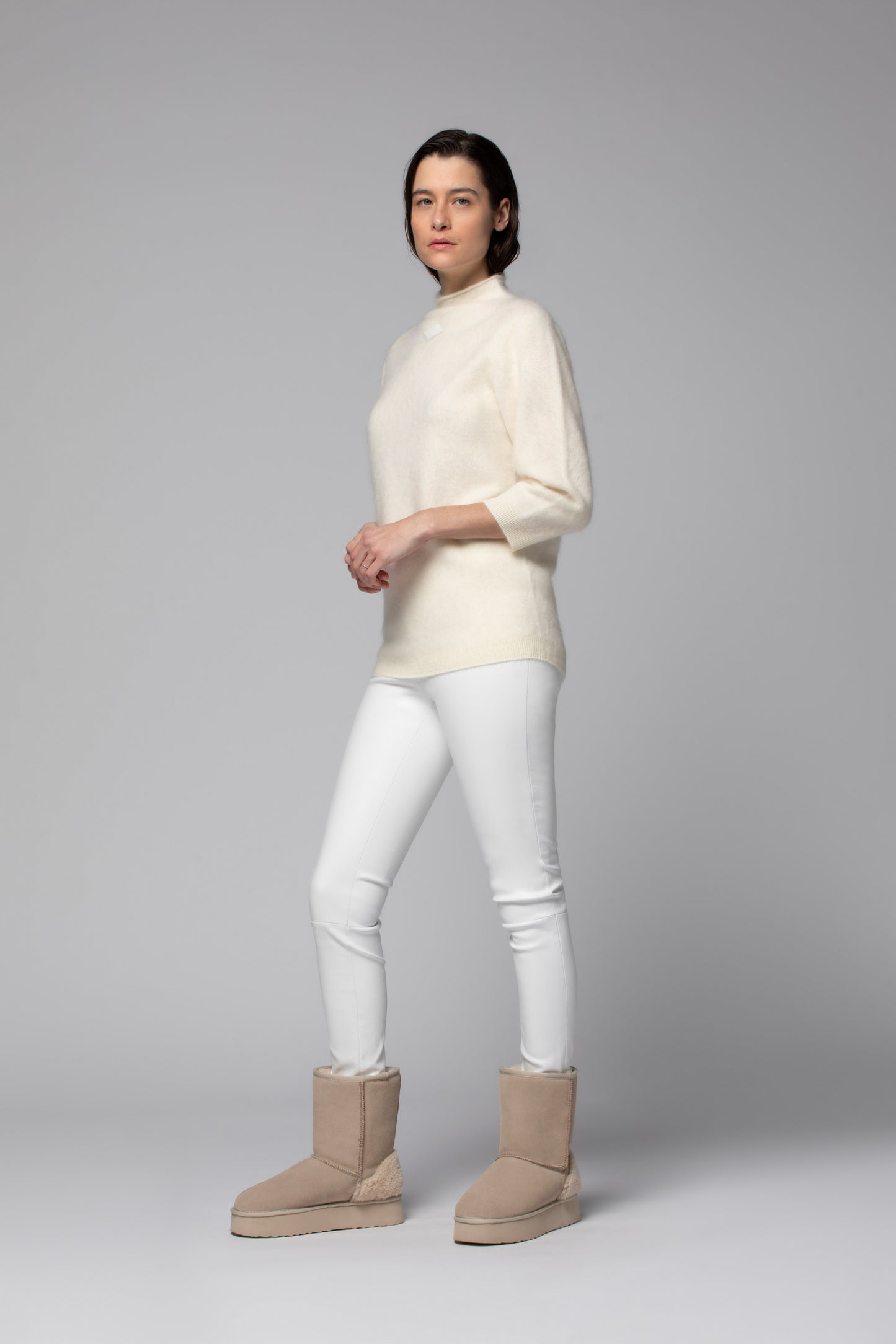 Ivory 3/4 sleeve cashmere top