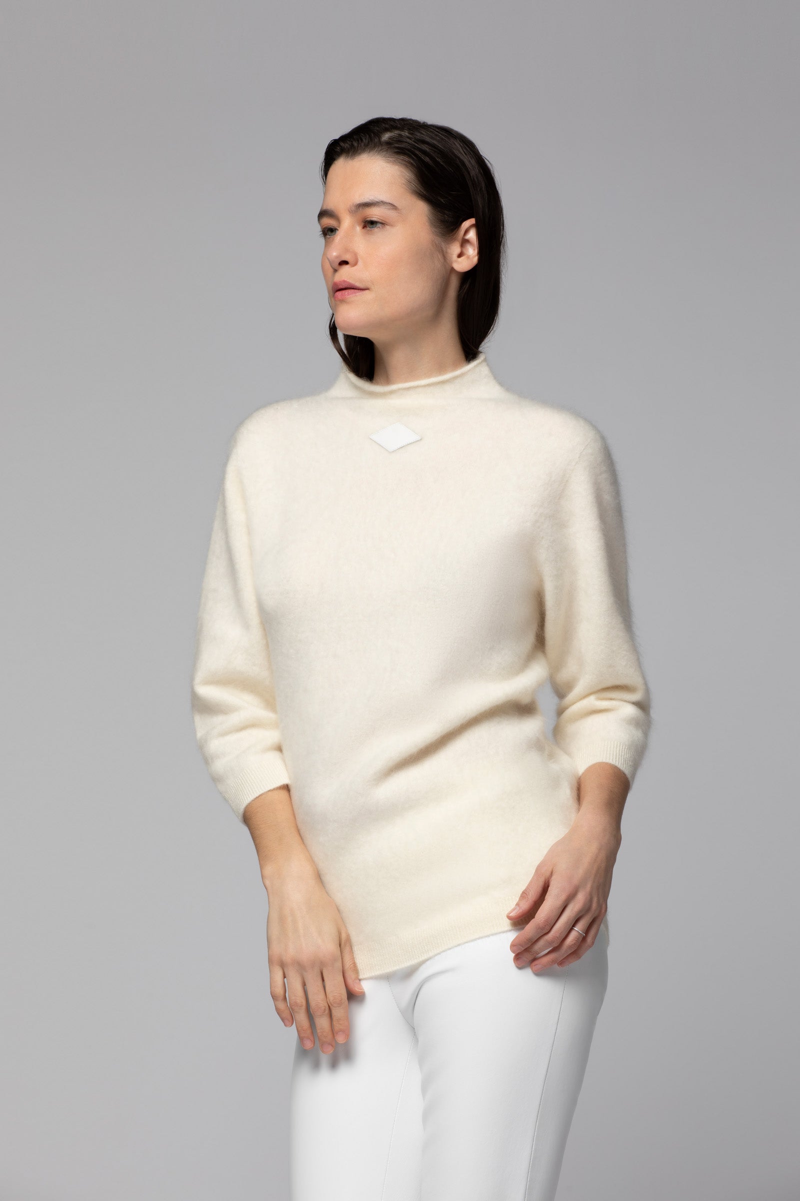 Ivory 3/4 sleeve cashmere top