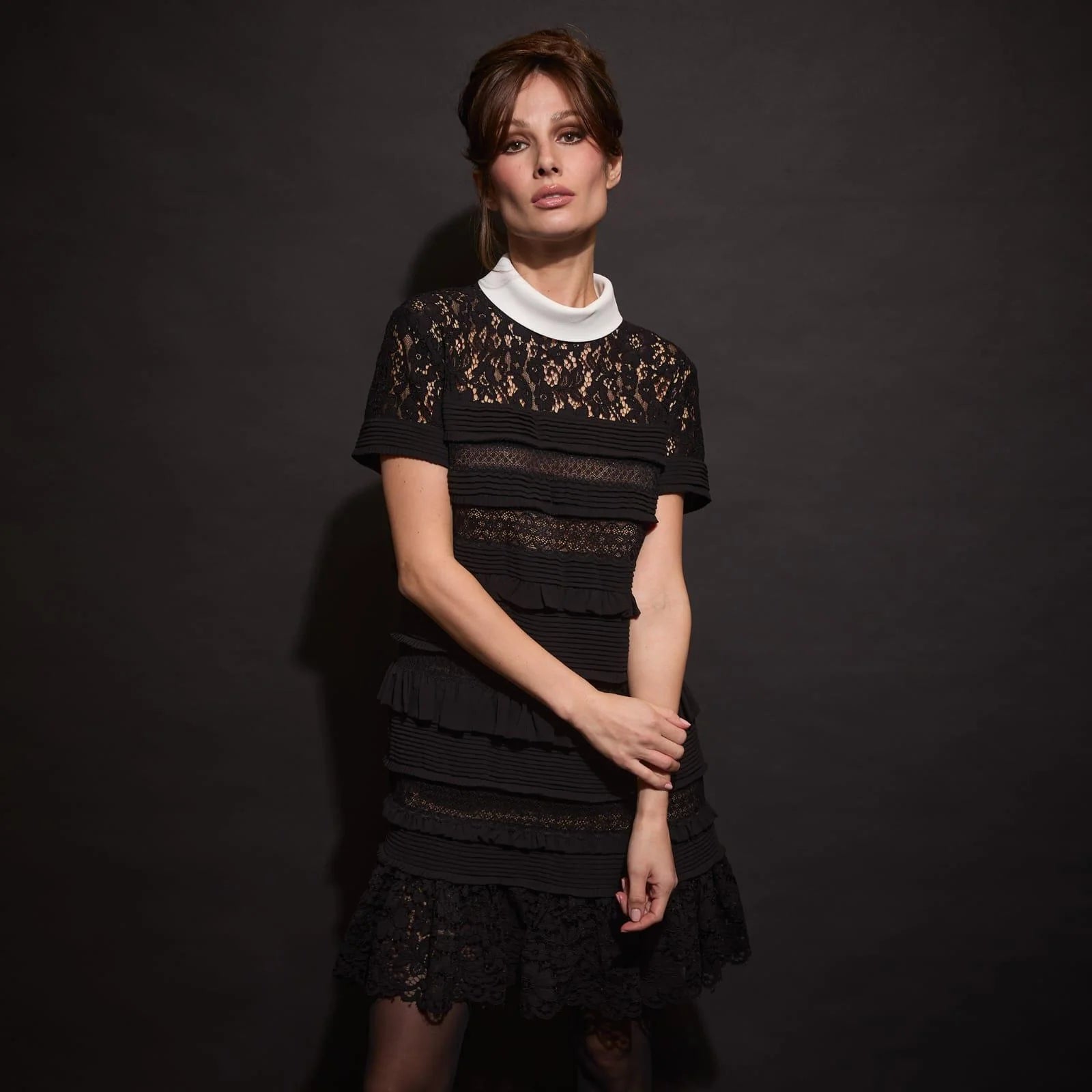 Black tiered lace dress