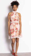 Floral halter neck dress with belt