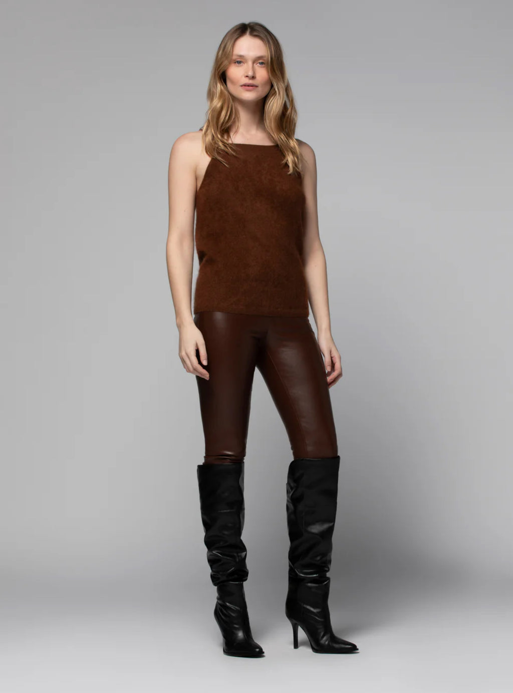 Chocolate leather leggings