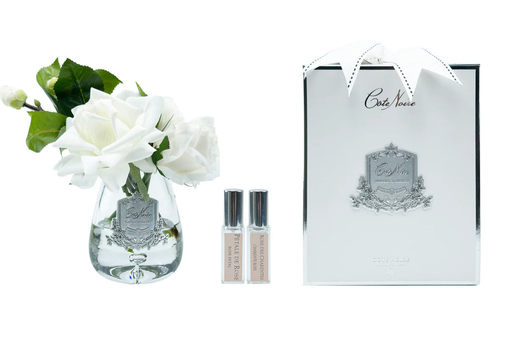 White tea rose tear drop glass diffuser