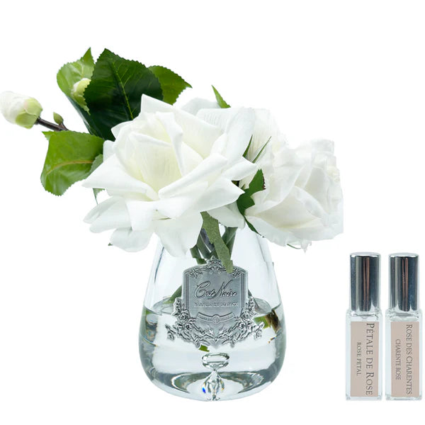 White tea rose tear drop glass diffuser