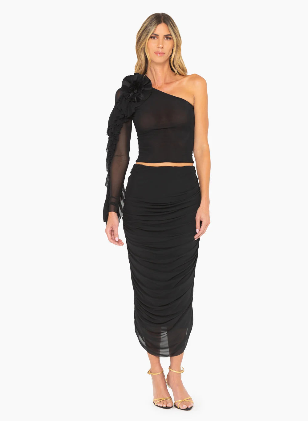 Black mesh Donna midi Skirt