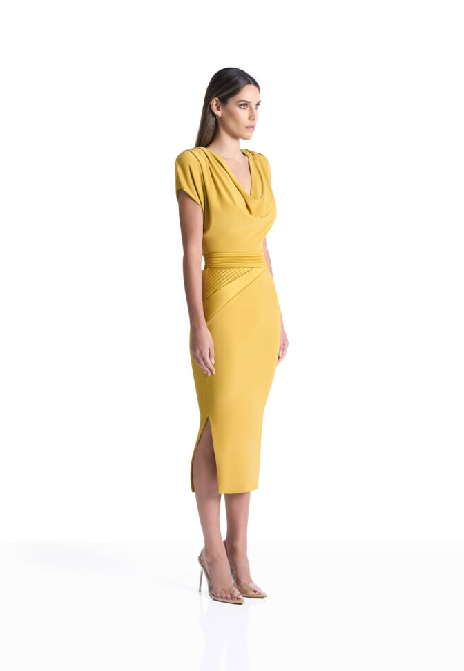 Citrine jersey cowl neck midi dress