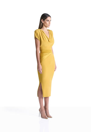 Citrine jersey cowl neck midi dress
