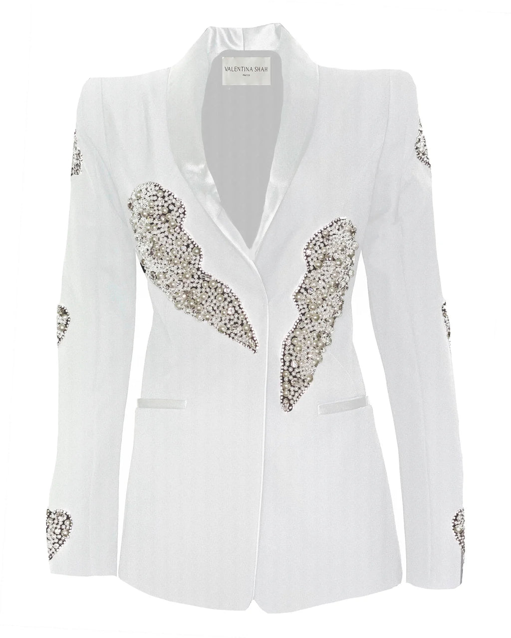 White Lauren blazer with crystal and pearl embroidery
