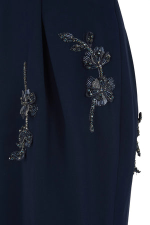 Navy embroidered sleeveless column midi dress