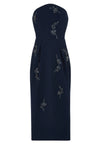 Navy embroidered sleeveless column midi dress