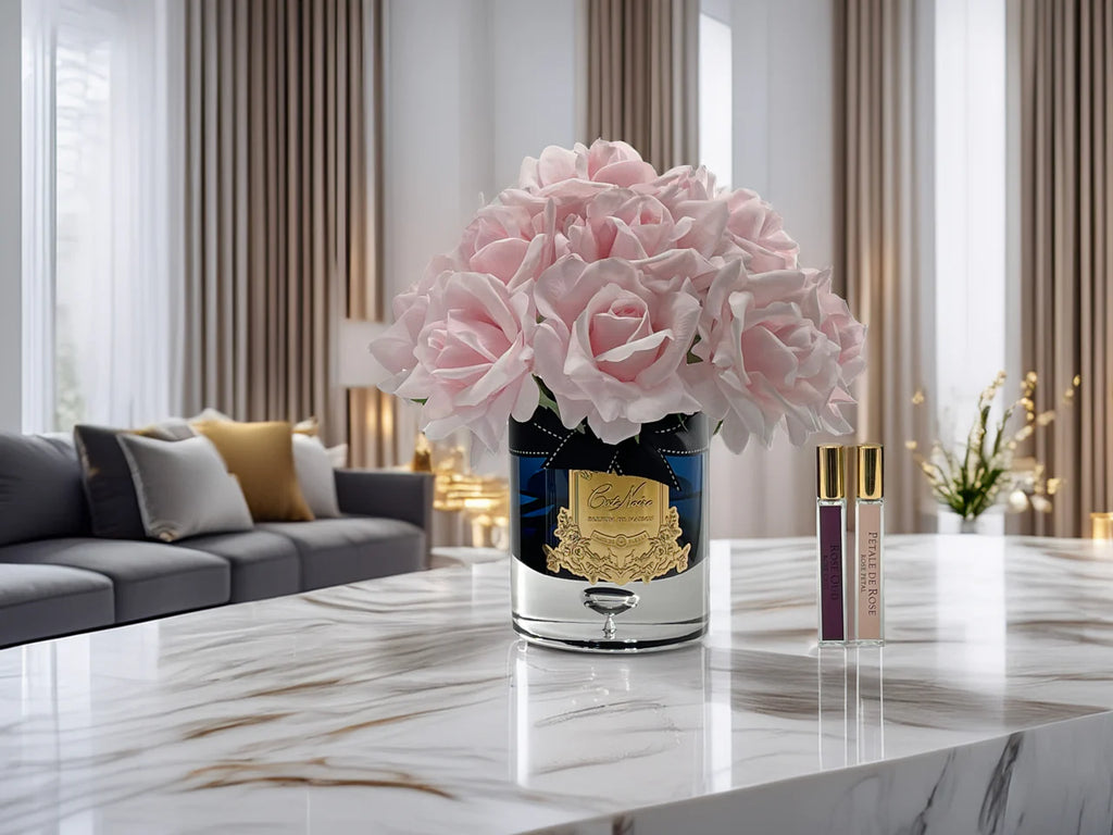 Pink luxury Grand French Roses Bouquet diffuser in a dark glass