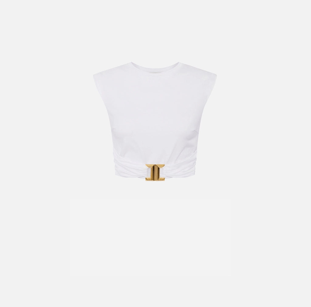 White cropped T-shirt with gold embelishement