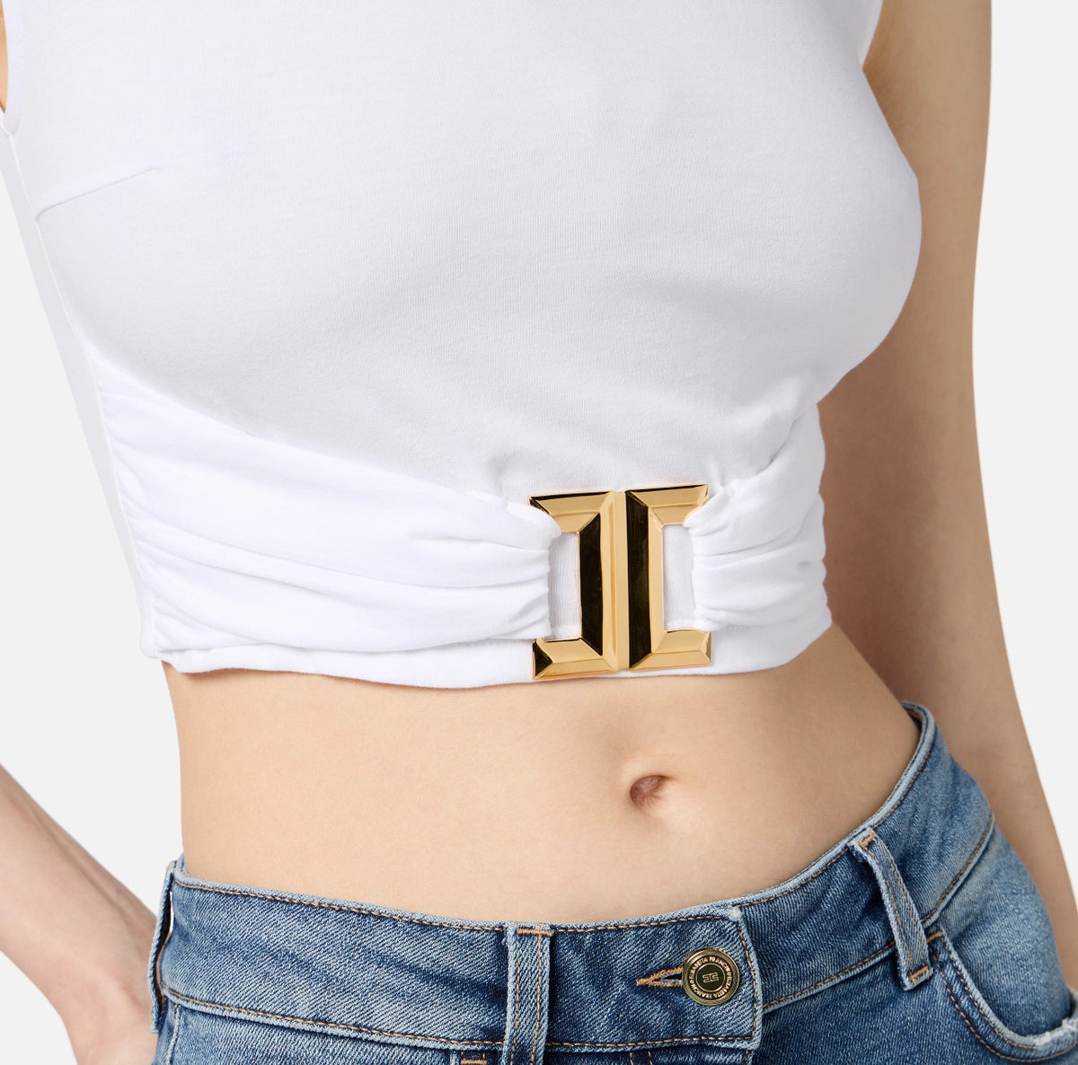White cropped T-shirt with gold embelishement