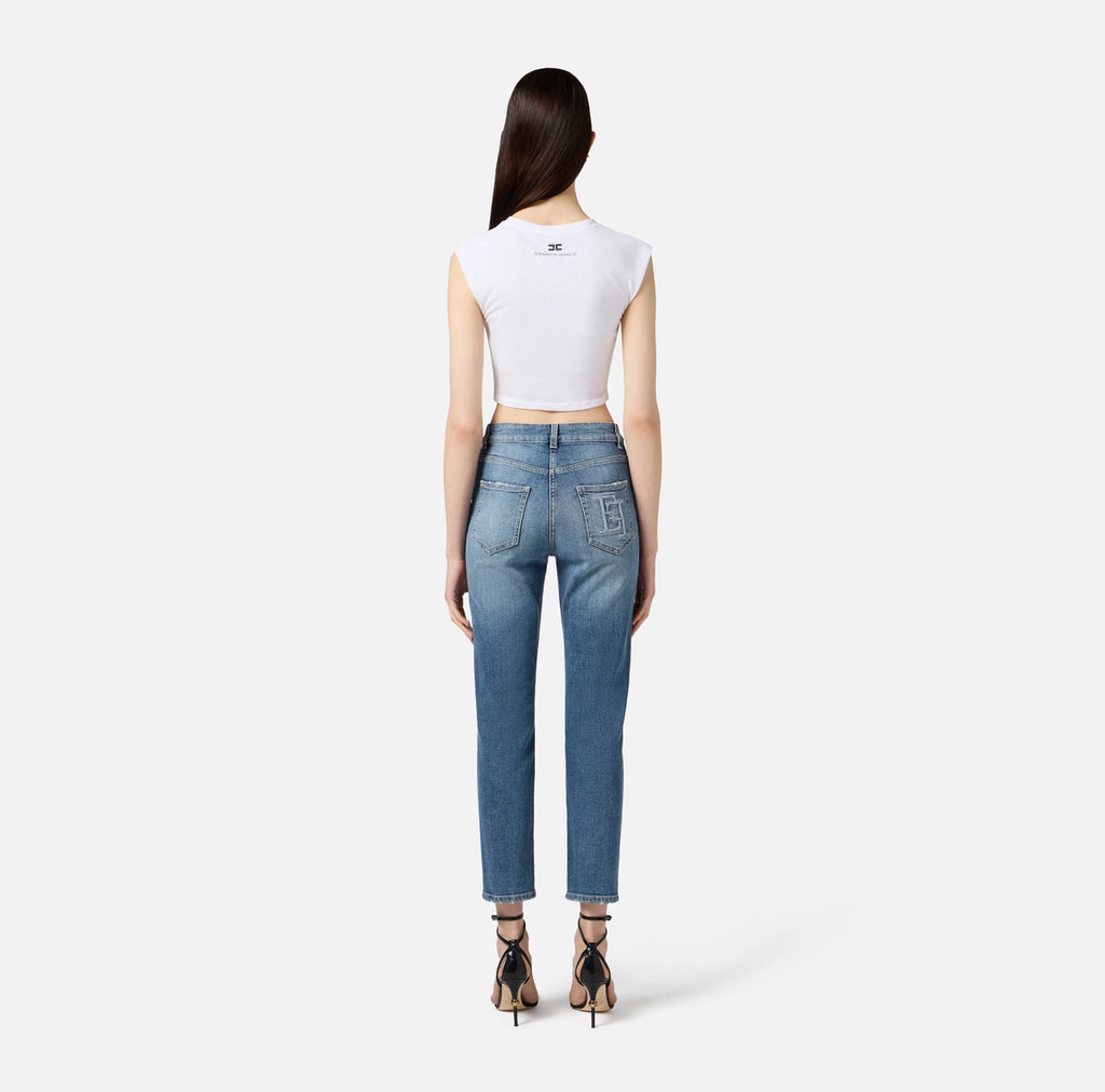 White cropped T-shirt with gold embelishement