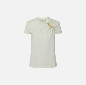 Mint t-shirt with jeweled pin