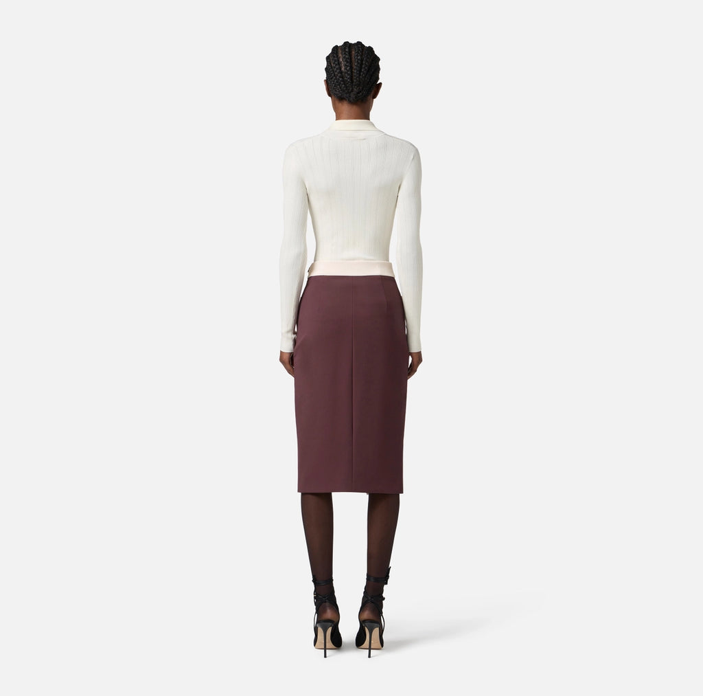Ivory rib knit long sleeve top with gold embelishment