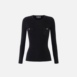 Black long sleeve rib knit top