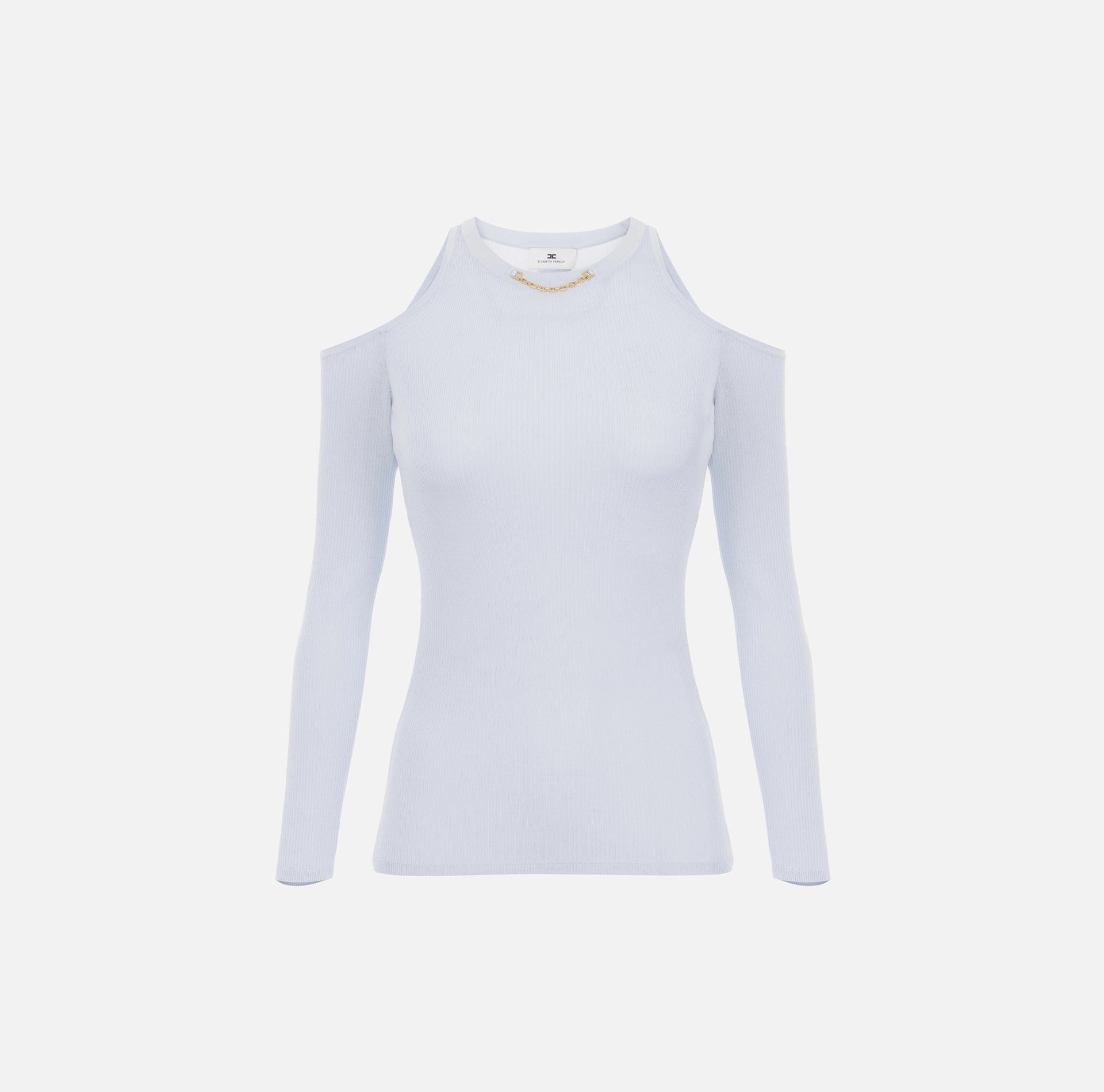 Baby blue rib knit cold shoulder top