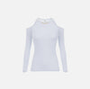 Baby blue rib knit cold shoulder top