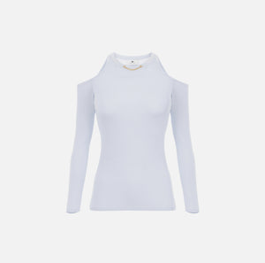 Baby blue rib knit cold shoulder top
