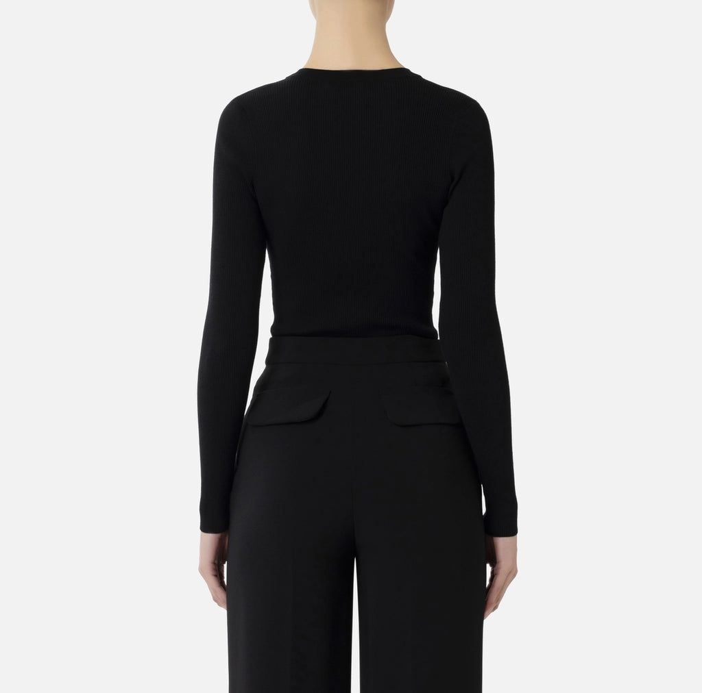 Black rib knit top with necklace