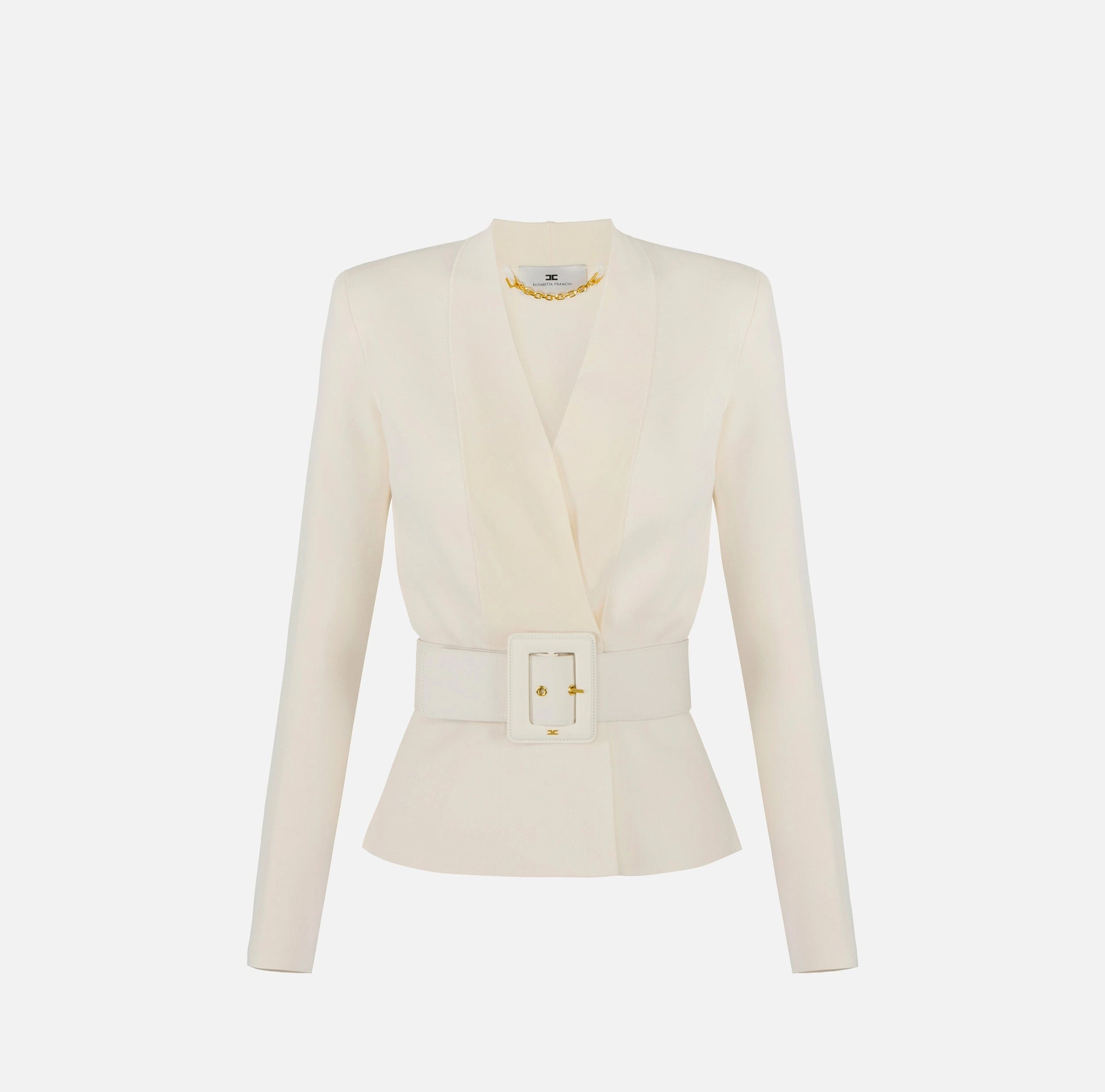 Ivory knit jacket with wide belt